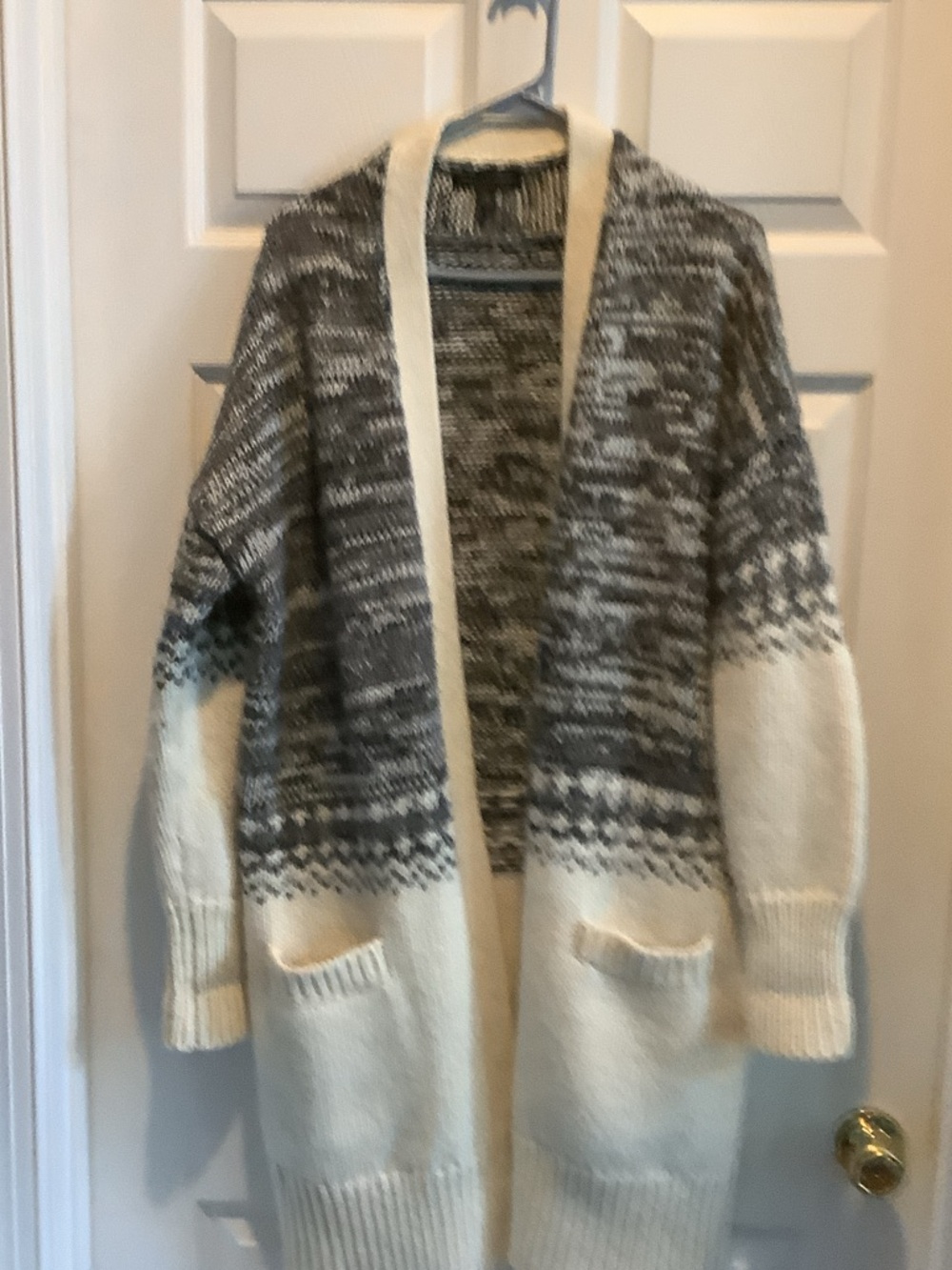 Banana‎ Republic Cream and Gray Open-Front Knit Cardigan, merino wool, alpaca - Picture 7 of 11